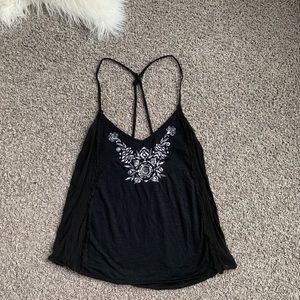 Hollister black tank top with floral design